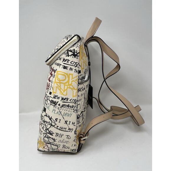 DKNY TILLY Graffiti Fold Over Multicolor Urban NYC Backpack Tote Purse FLAWED - Picture 2 of 9